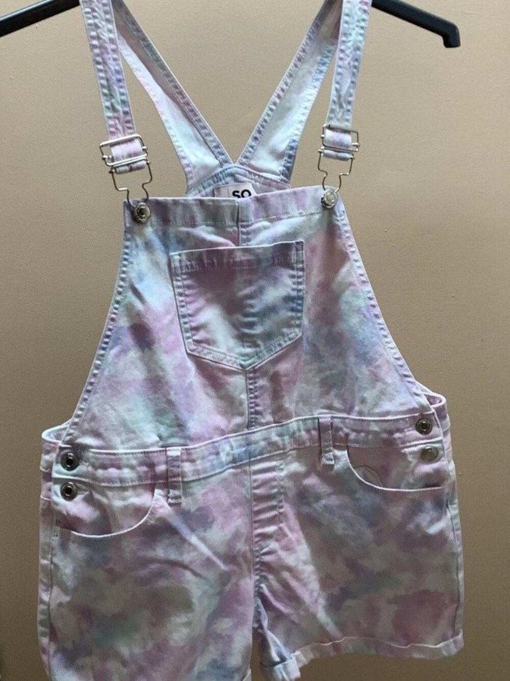 SO Tie Dye Girl’s Size 18 Plus Denim Shortalls, Preloved